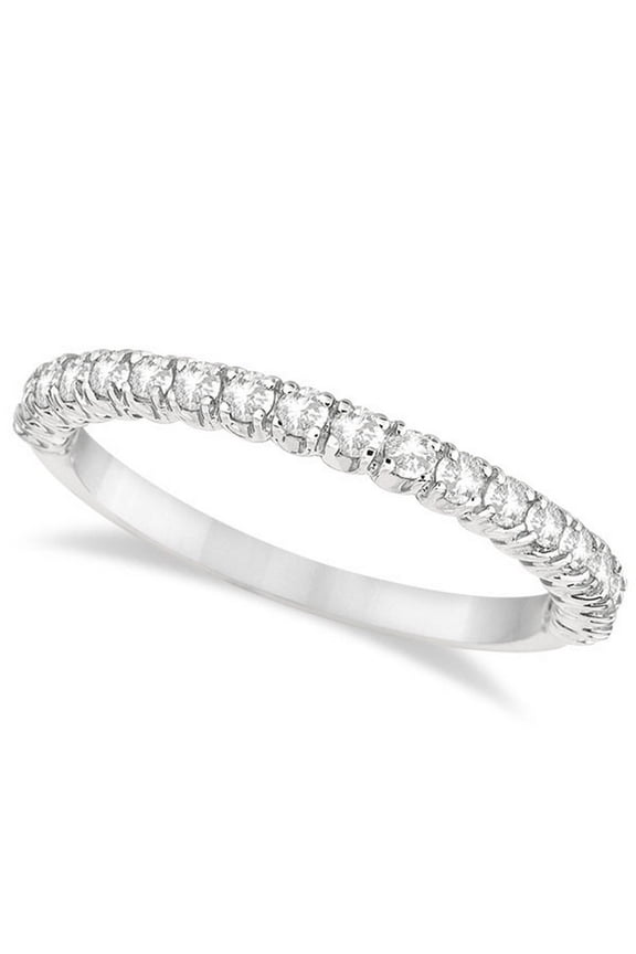 Half-Eternity Pave-Set Thin Diamond Stacking Ring 14k White Gold (0.50ct)