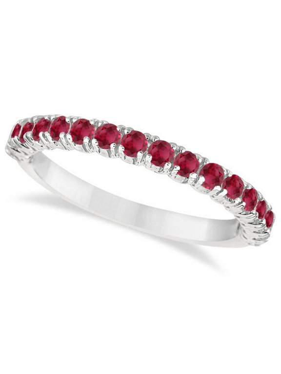 Half-Eternity Pave-set Ruby Stacking Ring 14k White Gold (0.95ct)