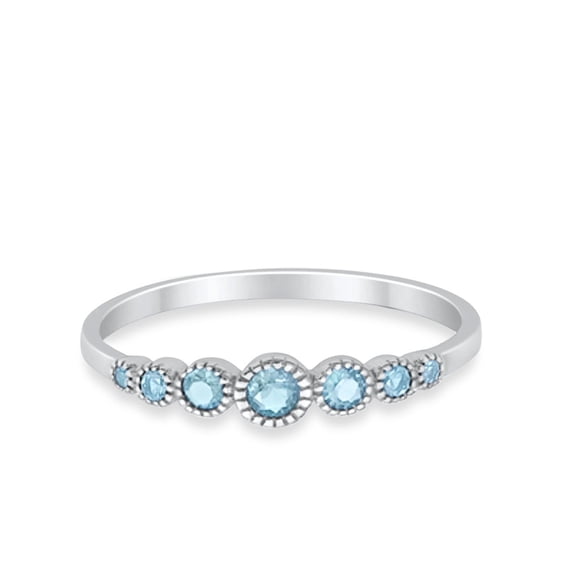 Half Eternity Petite Band Ring Aquamarine CZ 925 Sterling Silver Size 10