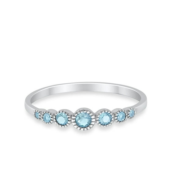 Half Eternity Petite Band Ring Aquamarine CZ 925 Sterling Silver Size 6