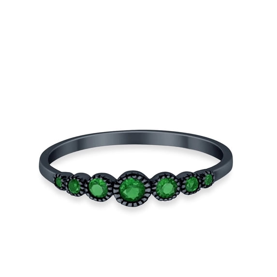 Half Eternity Petite Band Ring Black Tone Green Emerald CZ 925 Sterling Silver Size 12