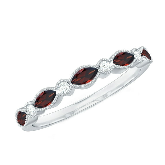 Rosec Jewels Natural Garnet Half Eternity Ring in East West Style (AAA Quality) - Marquise Garnet Diamond Ring - Ready to Gift, 10K White Gold, US 4.50