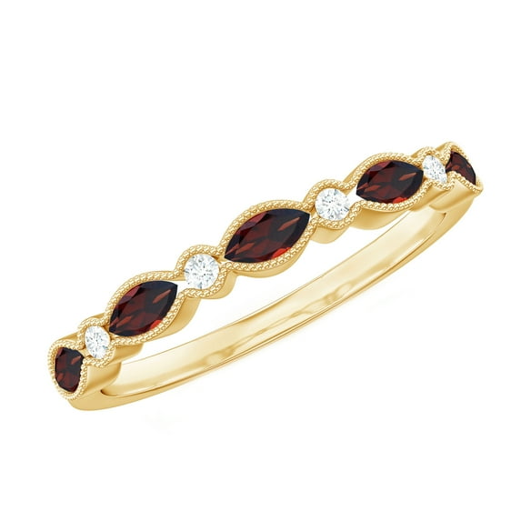 Rosec Jewels Natural Garnet Half Eternity Ring in East West Style (AAA Quality) - Marquise Garnet Diamond Ring - Ready to Gift, 14K Yellow Gold, US 4.00