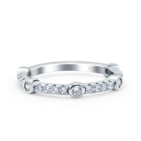 Half Eternity Ring Wedding Band Round Pave CZ 925 Sterling Silver Size 4