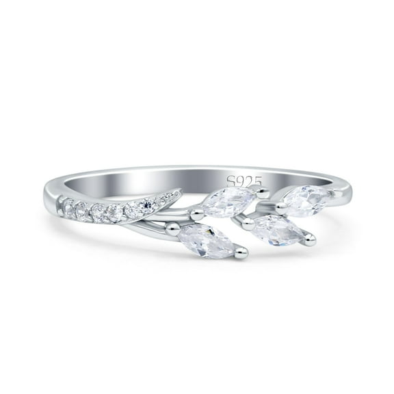 Half Eternity Ring Wedding Engagement Marquise Simulated CZ 925 Sterling Silver Size 5