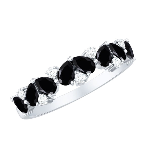 Rosec Jewels Natural Black Onyx Half Eternity Ring - Black Onyx Diamond Ring - AAA Quality - Ready to Gift for Anniversary, 10K White Gold, US 6.00