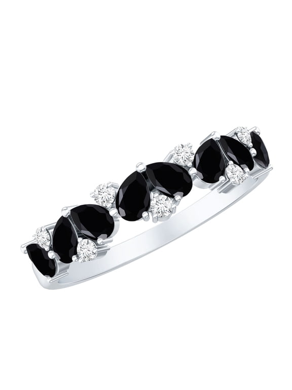 Natural Black Onyx Half Eternity Ring - Black Onyx Diamond Ring - AAA Quality - Ready to Gift for Anniversary, 925 Sterling Silver, US 4.00