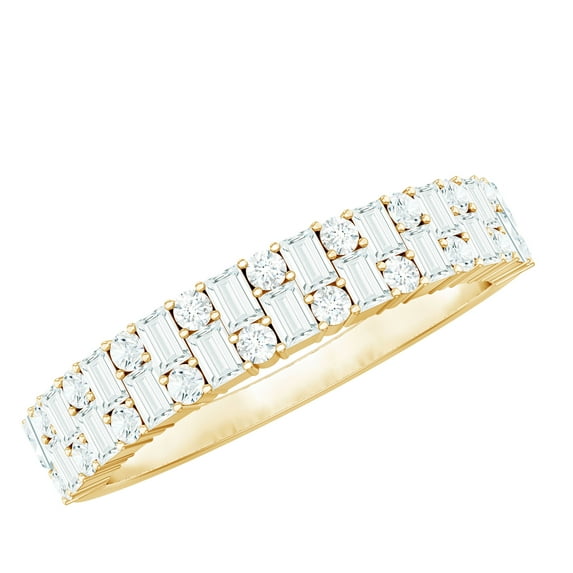 Rosec Jewels Certified Moissanite Half Eternity Ring - Wedding Anniversary Ring - D-VS1 Quality, 18K Yellow Gold, US 9.50