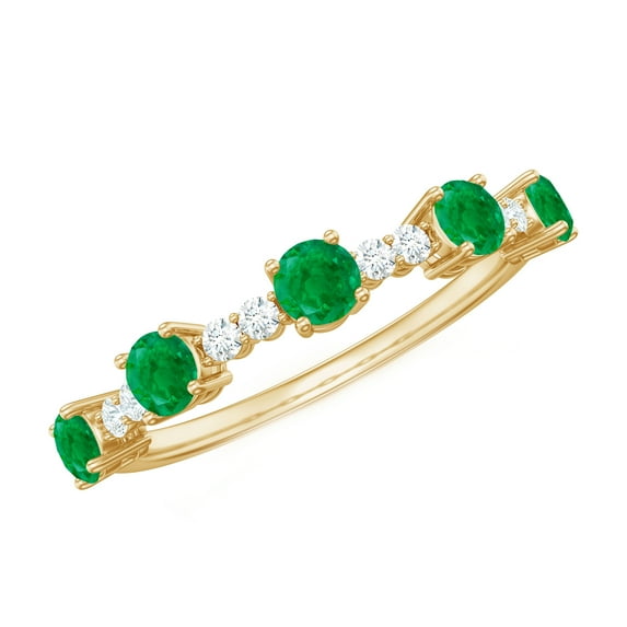 Rosec Jewels Half Eternity Ring with Emerald and Diamond for Women (0.75 CT) - AAA Quality, 14K Yellow Gold, US 12.00
