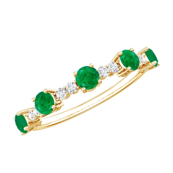 Rosec Jewels Emerald Half Eternity Ring for Women - AAA Quality - Natural Emerald Diamond Ring - Ready to Gift, 18K Yellow Gold, US 5.50