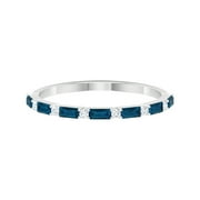 ROSEC JEWELS Half Eternity Ring with London Blue Topaz and Diamond for Women (AAA Grade), 925 Sterling Silver, US 4.00