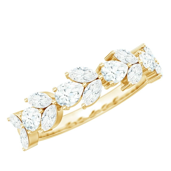 Half Eternity Ring with Moissanite for Women - 1.25 CT - D-VS1 Grade Certified, 18K Yellow Gold, US 7.25