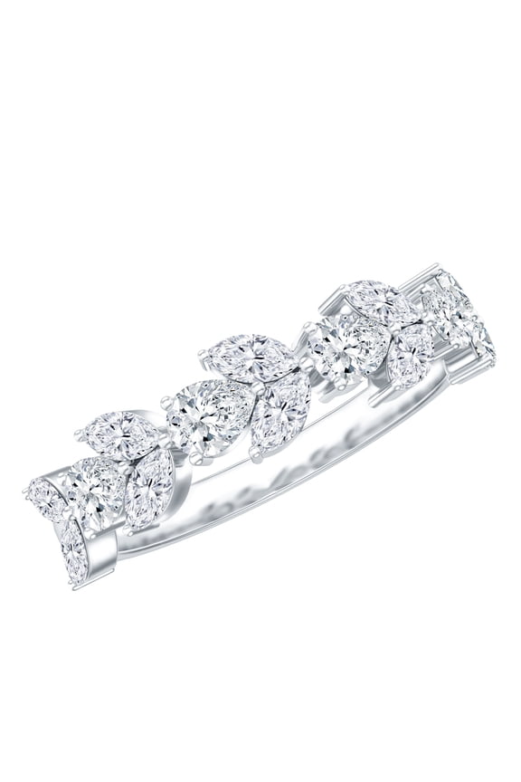 Moissanite Eternity Band for Women (D-VS1 Grade) - Nature Inspired Half Eternity Ring for Valentines, 925 Sterling Silver, US 4.00