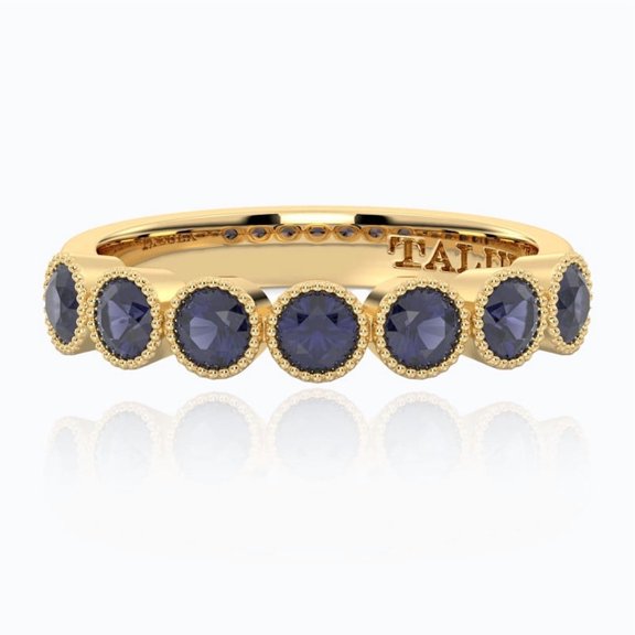 Half Eternity Ring with Natural Iolite Gemstones hand crafted in Sterling Silver plated with 14K gold | US 5