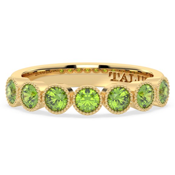 Half Eternity Ring with Natural Peridot Gemstones hand crafted in Sterling Silver plated with 14K gold | US 6