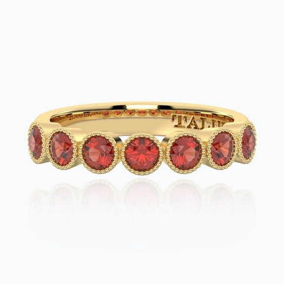 Half Eternity Ring with Natural Red Garnet Gemstones hand crafted in Sterling Silver plated with 14K gold | US 5
