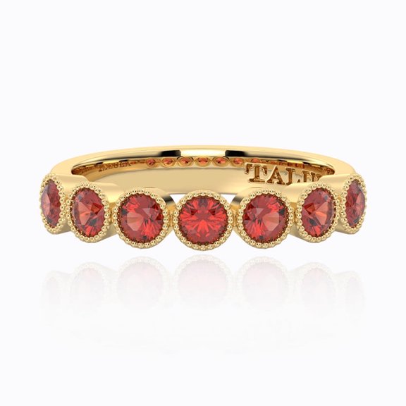 Half Eternity Ring with Natural Red Garnet Gemstones hand crafted in Sterling Silver plated with 14K gold | US 6