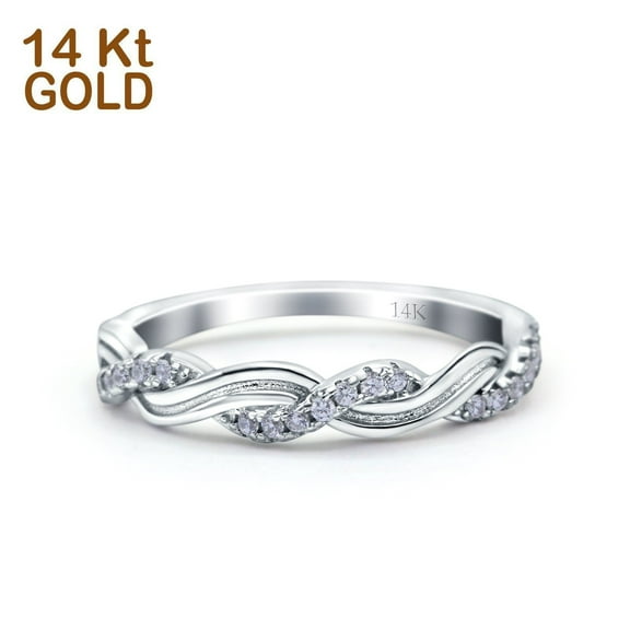 Half Eternity Rope Ring Wedding Band Round Pave CZ 925 Sterling Silver Size 4