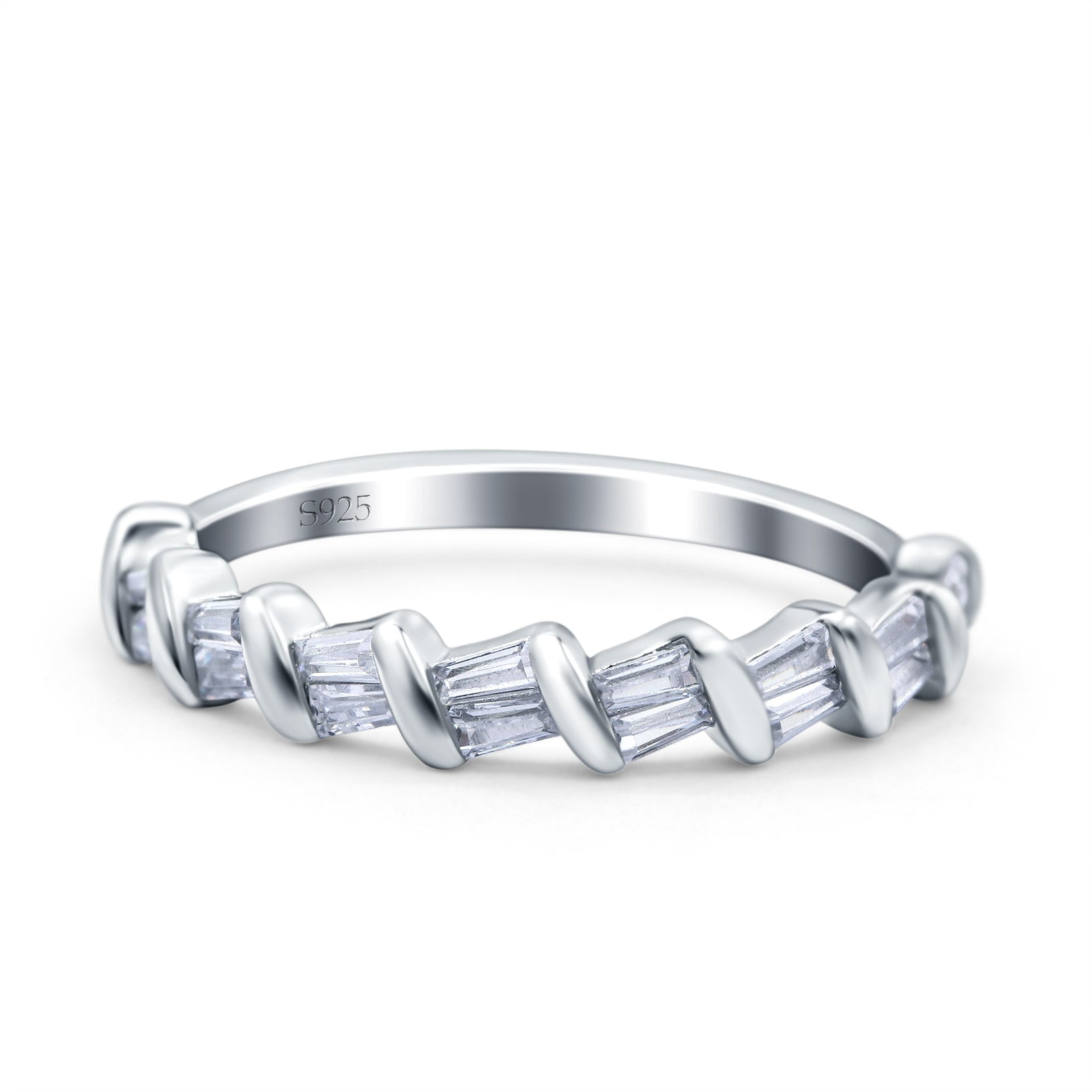 Half Eternity Rope Ring Wedding Engagement Band Baguette Shape 925 ...