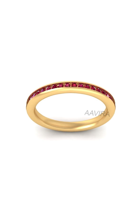 Half Eternity Ruby Ring, Channel Set Gemstone Wedding Band for Women
