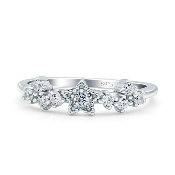 Half Eternity Style Wedding Ring Star Design Simulated Cubic Zirconia 925 Sterling Silver size 7