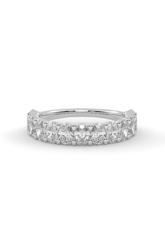 Half Eternity Wedding Band Ring, 1.85 Carat (ctw) Oval Cut Lab Created Moissanite Rings for Women In 14K White Gold Over Sterling Silver VVS1 Quality Ring Size-4