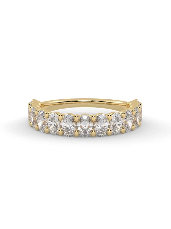Half Eternity Wedding Band Ring, 1.85 Carat (ctw) Oval Cut Lab Created Moissanite Rings for Women In 14K Yellow Gold Over Sterling Silver VVS1 Quality Ring Size-7