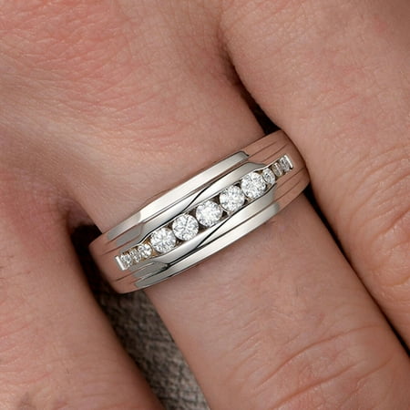 Half Eternity Wedding Band Ring For Men's 14K White Gold Plated 2.10Ct Lab Created Diamond
