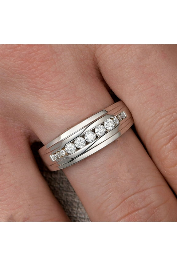 Half Eternity Wedding Band Ring For Men's 14K White Gold Plated 2.10Ct Lab Created Diamond
