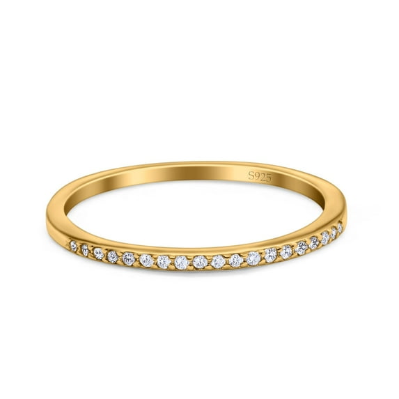 Half Eternity Wedding Band Yellow Tone CZ 925 Sterling Silver Size 7