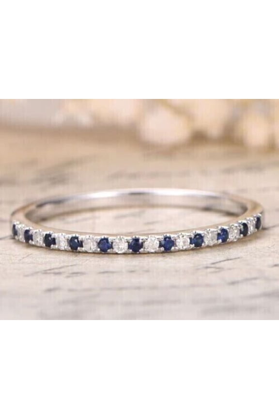 Half Eternity Women's Wedding Band Ring0.20Ct Round Simulated Sapphire 14K White Gold Plated