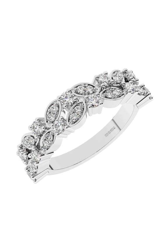 Half Eternity Women's Wedding Ring, Pave Set Cluster Anniversary Ring, 2.2 Ct Round Cut Simulated Diamond, 14K White Gold Plated, Promise Proposal Engagement Ring For Her Special Occasion