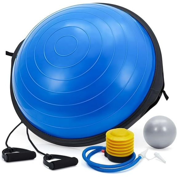 Half Exercise Ball Trainer, 23 inch Balance Ball Trainer, 1500lbs Capacity Stability Ball, Yoga Ball with Resistance Bands & Foot Pump, Strength Fitness Ball for Home Gym Full Body Workout