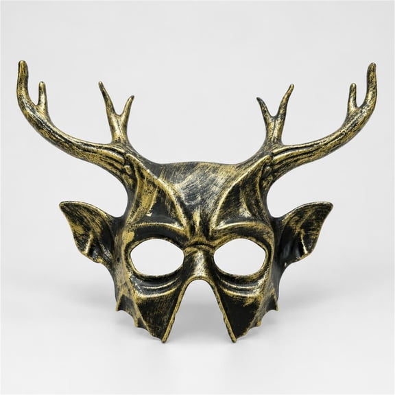 Half Face Demon Skull Mask with Antlers,Scary Deer Horned Devil Masks,Horror Deer Skull Mask for Halloween Masquerade Party