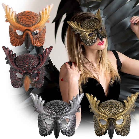 Half Face Owl Bird Mask for Halloween Easter, Realistic Owl Costume Mask for Cosplay Makeup Party Role Play, Masquerade Costume Accessory for Adults Halloween Party Event, A