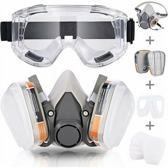 Half Face Respirator, Double Layer Protective Mask, Protective Goggles, Mounted Filters, Reusable Respirator Mask(A)
