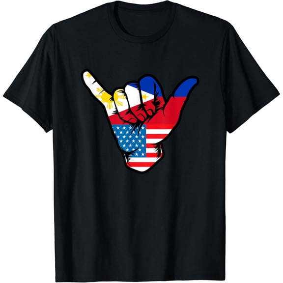 Half Filipino And American Philippines Usa Flag Shaka Hand T-Shirt mens t shirt，black，women，funny，misfits，men，journey