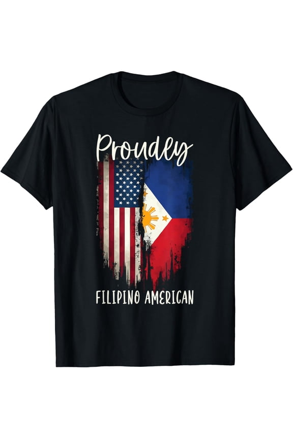 Half Filipino Half American USA Flag Filipino American T-Shirt