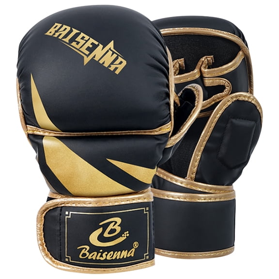 Half Finger Boxing Gloves Thickened Heavy Punching Bag Gloves Exercise Training PU Leather Sponge Gym Mitts Gloves(Children Black Gold)