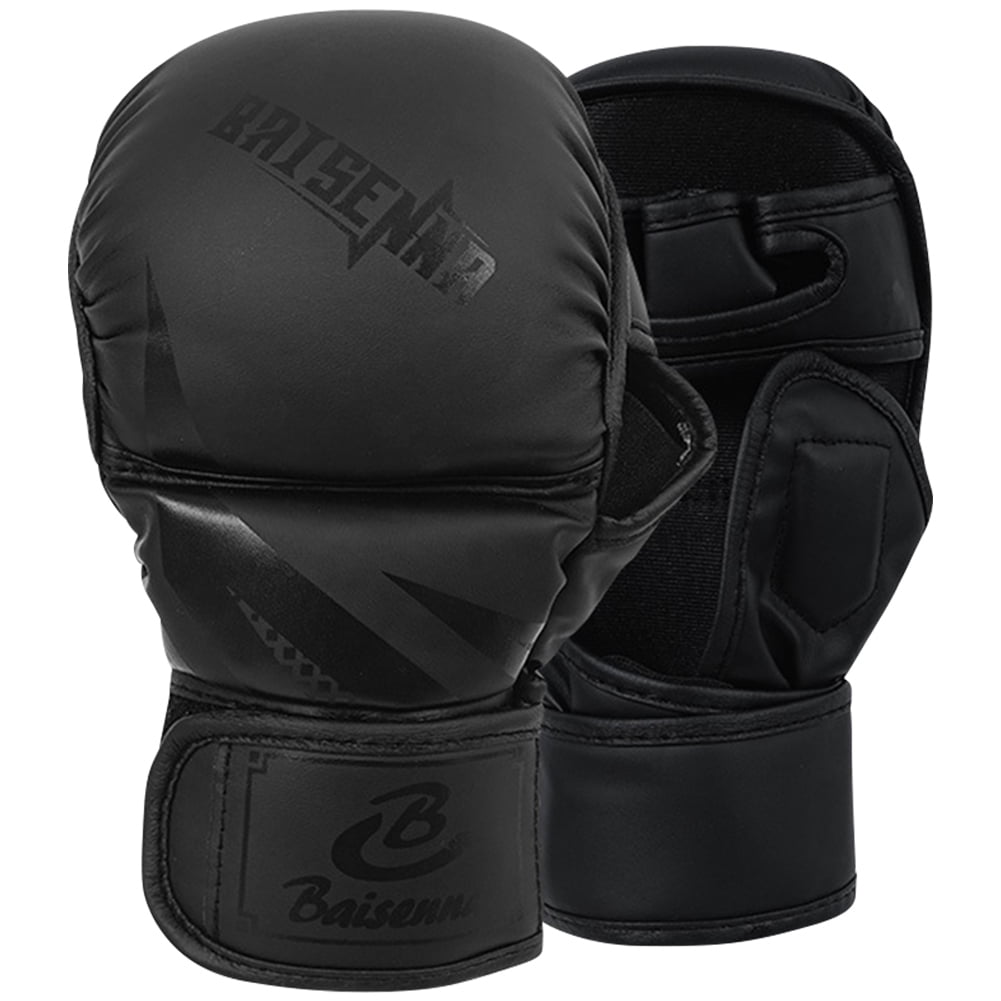Half Finger Boxing Gloves Thickened Heavy Punching Bag Gloves Exercise Training PU Leather Sponge Gym Mitts Gloves(Children Black)