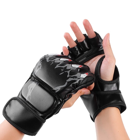 Half Finger Boxing Gloves with Adjustable Wrist Strap, Breathable PU Leather Sparring Gear for Kickboxing & Punching Bag Training