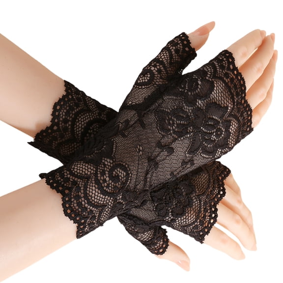Half Finger Bridal Gloves Vintage Lace Embroidery Comfortable For Formal Event Photography