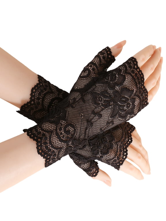 Half Finger Bridal Gloves Vintage Lace Embroidery Comfortable For Formal Event Photography