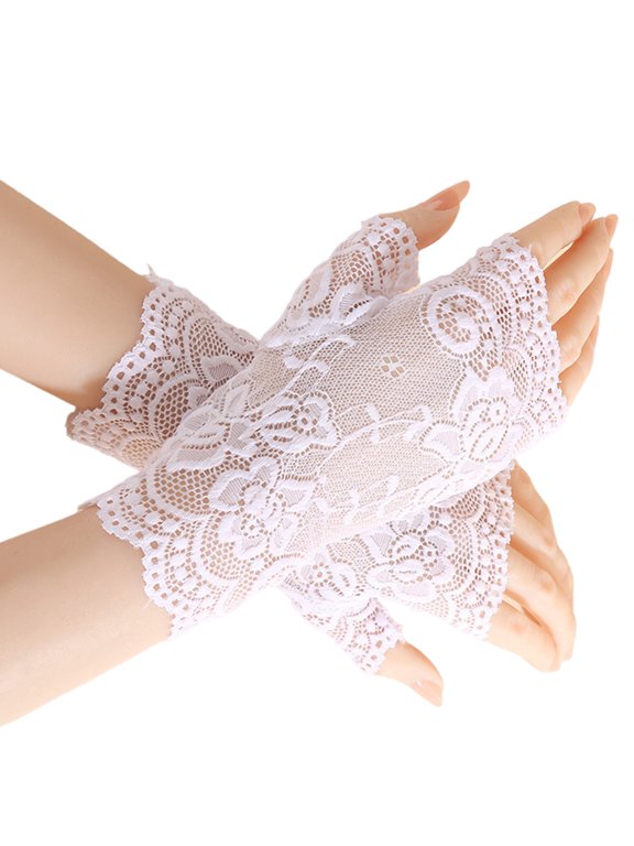 Half Finger Bridal Gloves Vintage Lace Embroidery Comfortable For Formal Event Photography