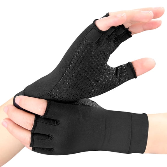 Half Finger Compression Workout Gloves for Men Women, Soft Stretch Copper Infused Fabric Hand Support Gloves, Breathable Lightweight Sports Fitness Cycling Hand Protector