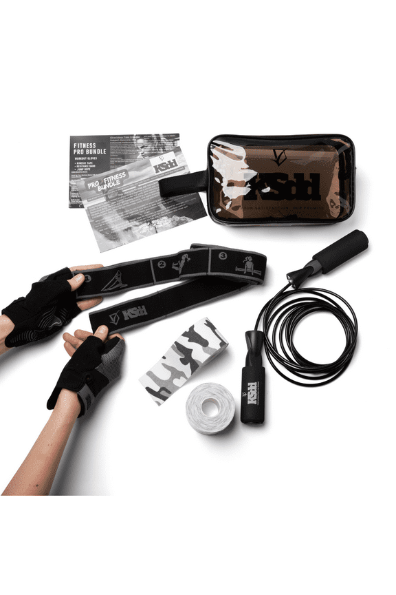Half Finger Gloves with Resistance Band, Two Rolls Kinesio Tape, Jump Rope and Carrying Case