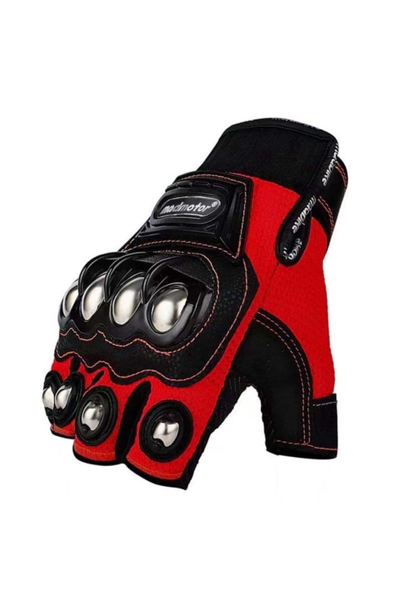 Half-Finger Motorcycle Gloves For Men and Women, Red Steel Outdoor Knuckle Motorcycle Motorbike Powersports Safety Glove