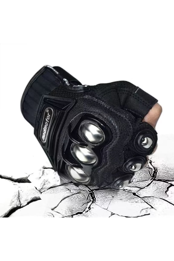Half-Finger Motorcycle Gloves For Men and Women, Black Steel Outdoor Knuckle Motorcycle Motorbike Powersports Safety Gloves