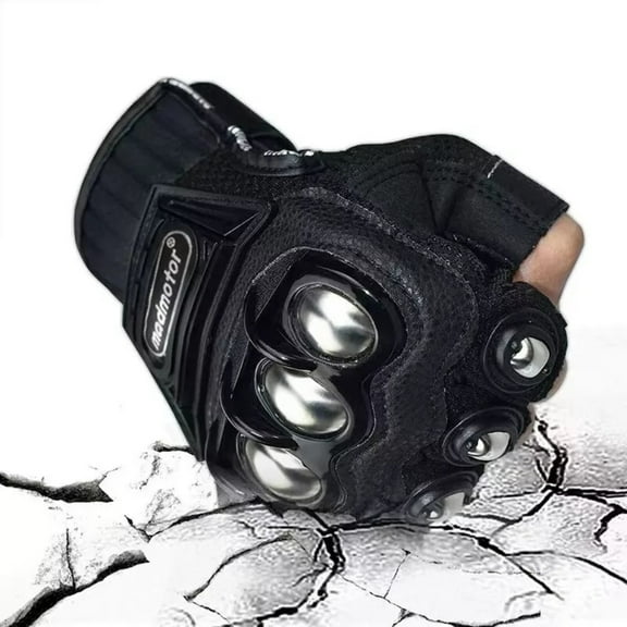 Half-Finger Motorcycle Gloves For Men, Black Steel Outdoor Knuckle Motorcycle Motorbike Powersports Safety Gloves
