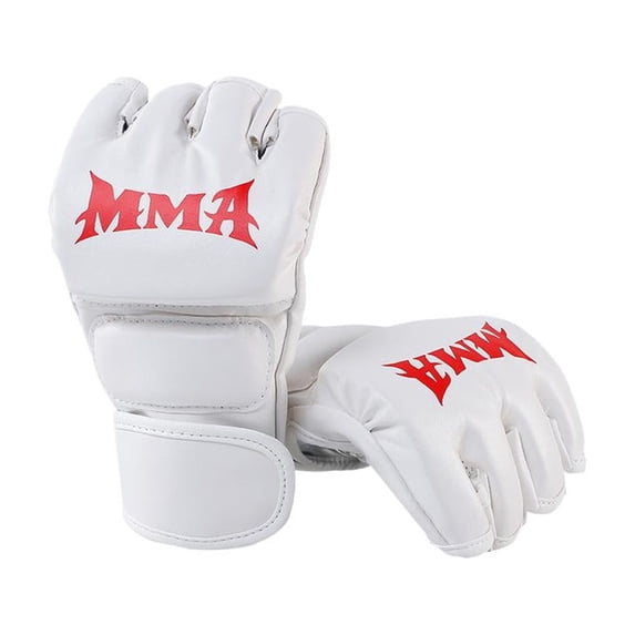 Half Finger PU Leather Boxing Gloves, MMA Punch Mitts with Wrist Wrap for Training